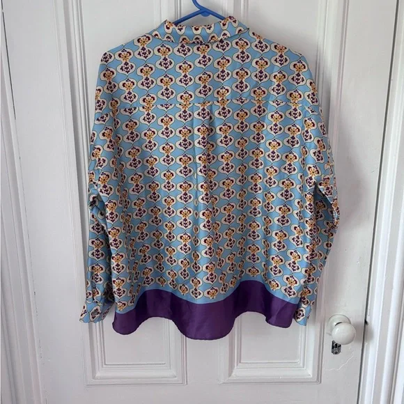 Women’s Zara Set NWT Geometric Print Blue /Purple Size Medium High Waist - Picture 6 of 16